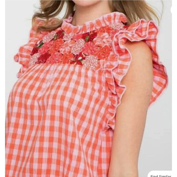 THML Womens Gingham Print Embroidered Tank Blouse Size M - Picture 2 of 7